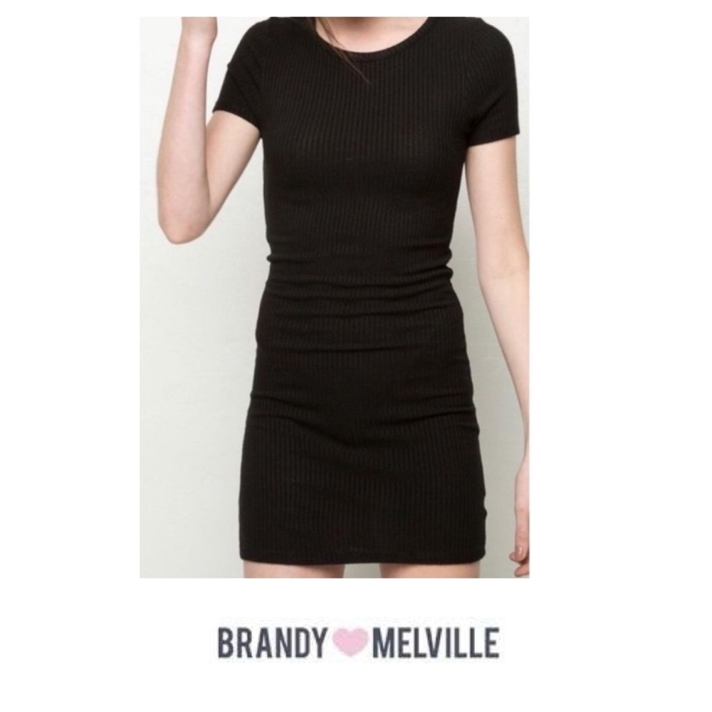 Brandy Mellville Black Tight Ribbed Tank Dress